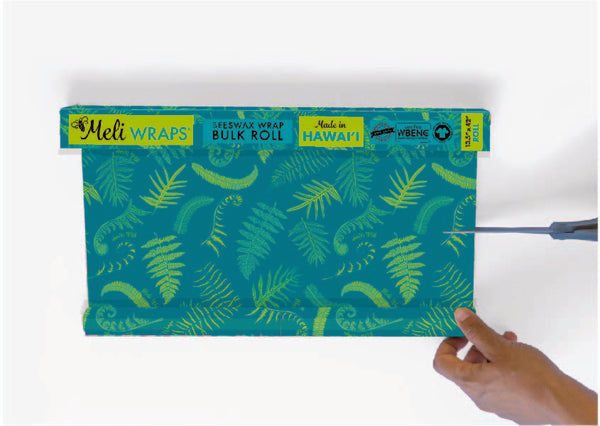 Fern print beeswax wrap bulk roll shown alongside other Meli Wraps print options