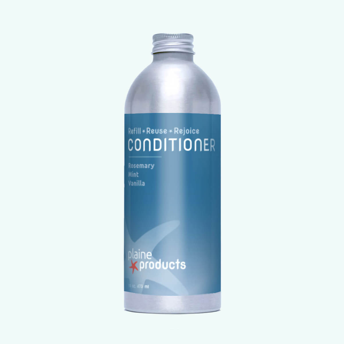 Plaine Products vegan refillable conditioner bottle in aluminium packaging