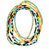 Set of colorful beaded necklaces on a textured white surface