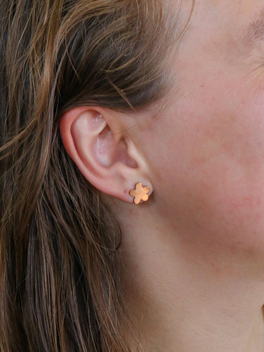 Sustainably made copper flower stud earrings from Fair Anita's Chile Collection