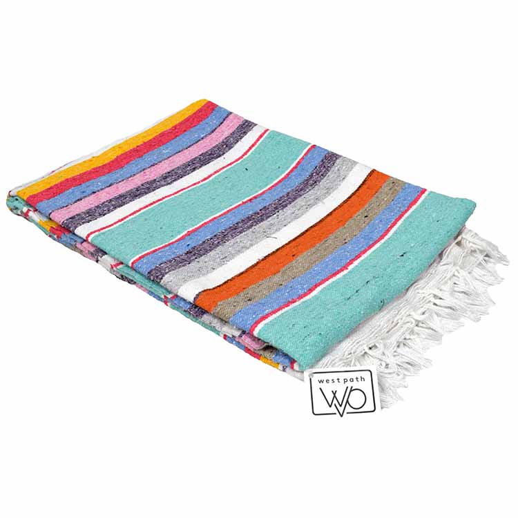 100% Cotton Serape Blanket - Mint Pastel