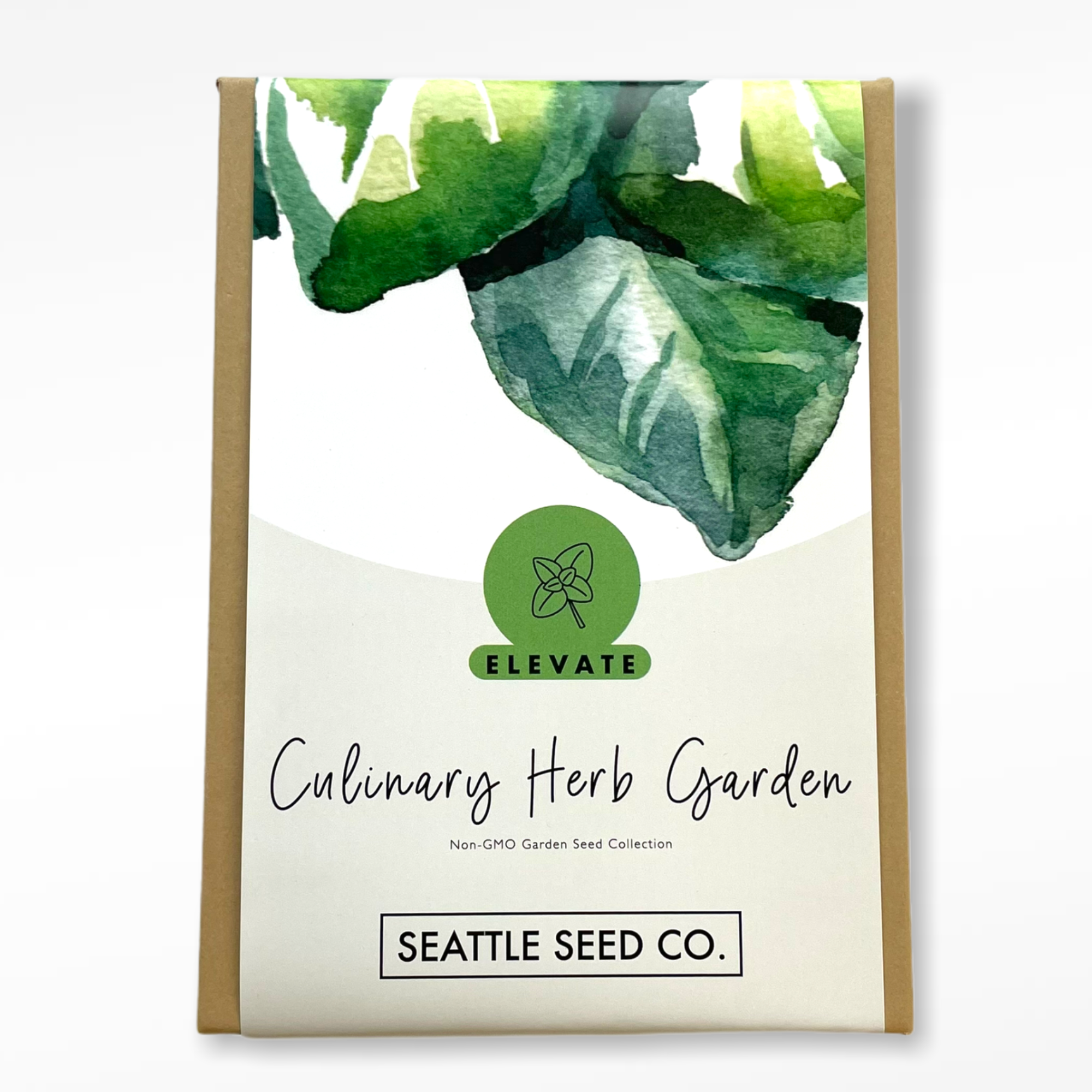 Seattle Seed Company Organic Culinary Herb Garden Seed Collection box with 5 non-GMO herb seed packets and full-color herb drying guide