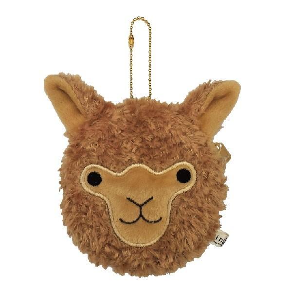 Brown plush alpaca face coin purse with zip closure and small chain clip by Purely Alpaca