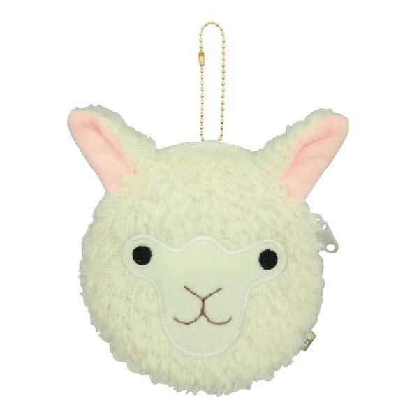 White plush alpaca face coin purse with zip closure and attachable chain by Purely Alpaca