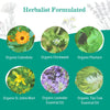 Herbalist formulated product with images of various herbs and plants on a green background.