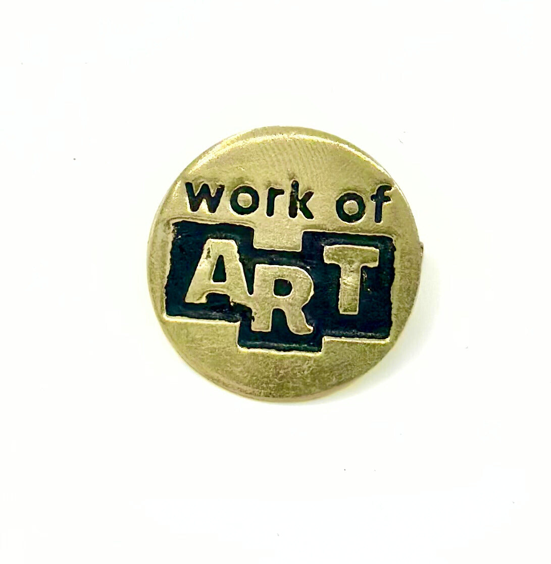Work of Art recycled brass pin ethically handmade by women artisans in India, nickel-free, 1 inch