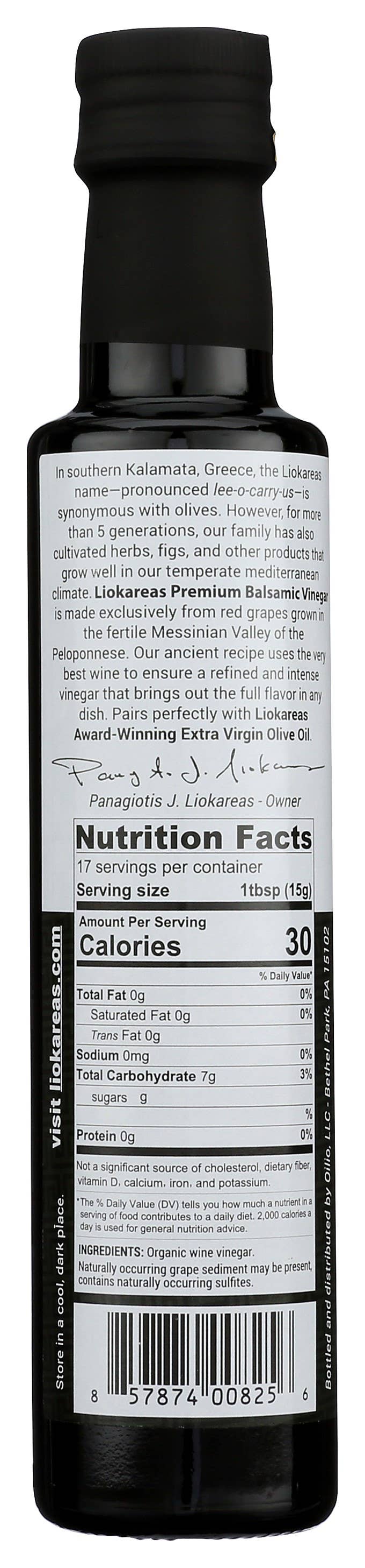 Nutrition facts label on a black bottle