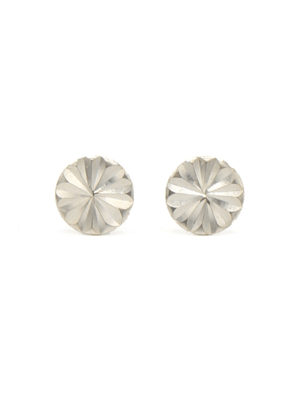 Fair Anita silver rosette stud earrings on white background — dainty, nickel-free, made from recycled metal