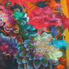 Colorful floral pattern with vibrant colors on a fabric background