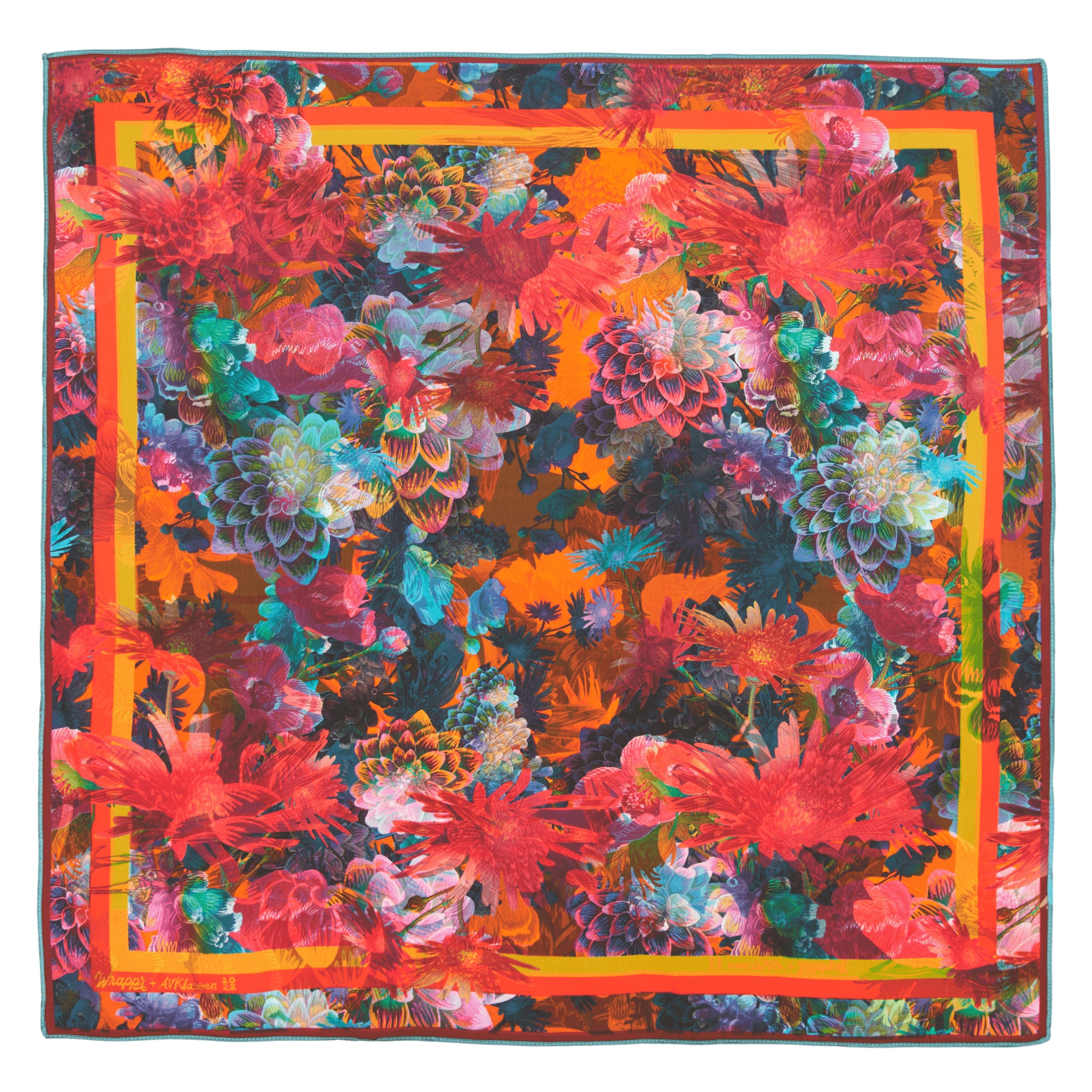 Daisy silk furoshiki wrap styled as a gift wrapping around a shoebox-sized present