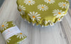 Daisy fabric reusable bowl cover fitting a large mixing bowl as an eco-friendly alternative to plastic wrap