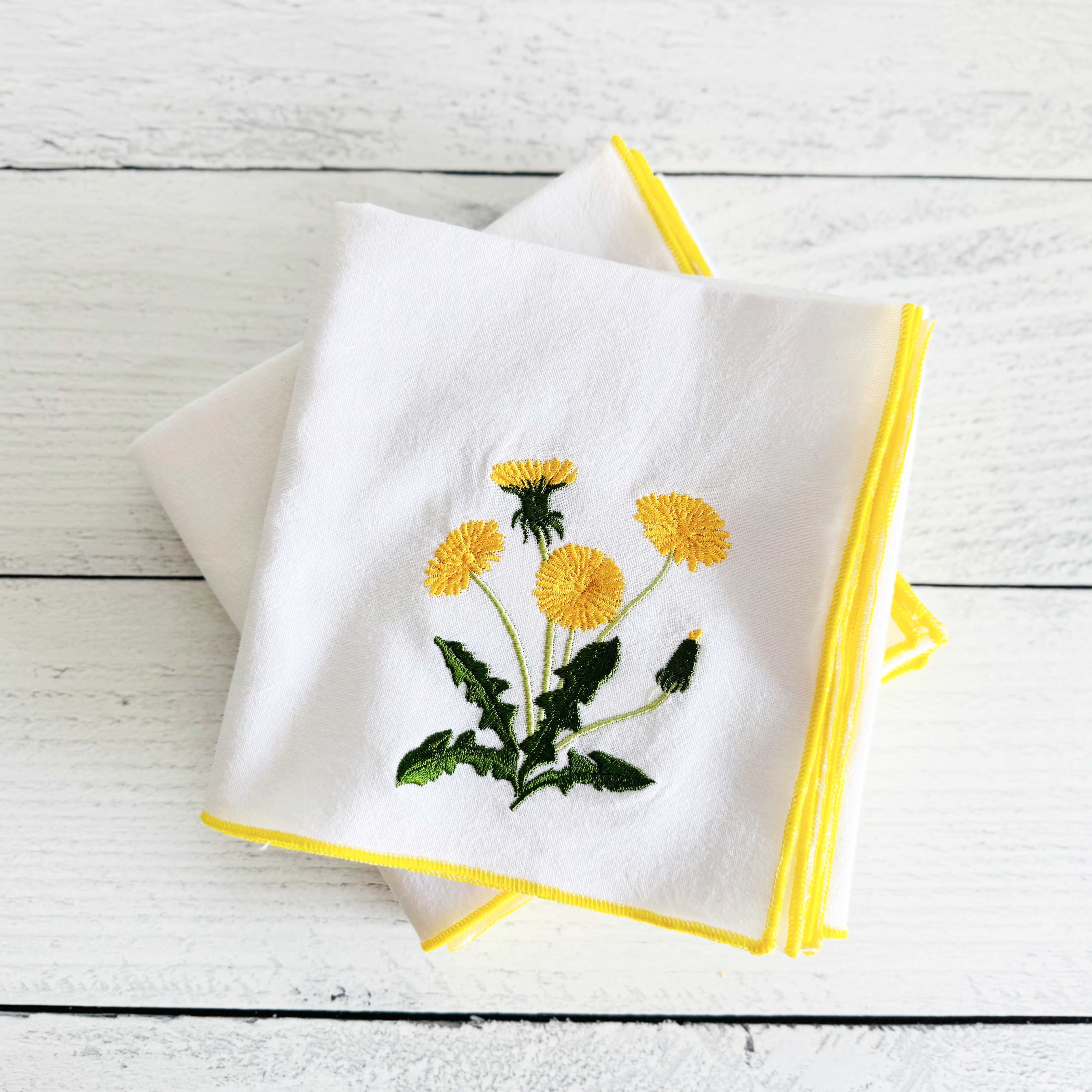 Dandelion embroidered flour sack towel in 100% cotton, 24x24 inches, by Dot and Army
