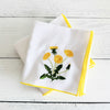 Dandelion embroidered flour sack towel in 100% cotton, 24x24 inches, by Dot and Army
