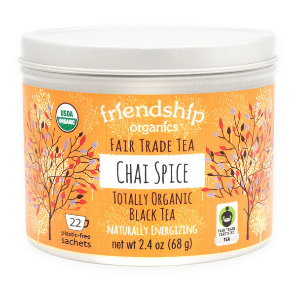 Chai Spice Black Tea in a reusable recyclable tin by Friendship Organics — organic and Fair Trade certified
