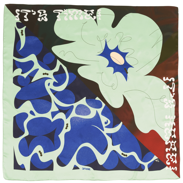 Deeper 50-inch mulberry silk furoshiki gift wrap featuring original spring artwork by Essery Waller, Le Gasp Collection