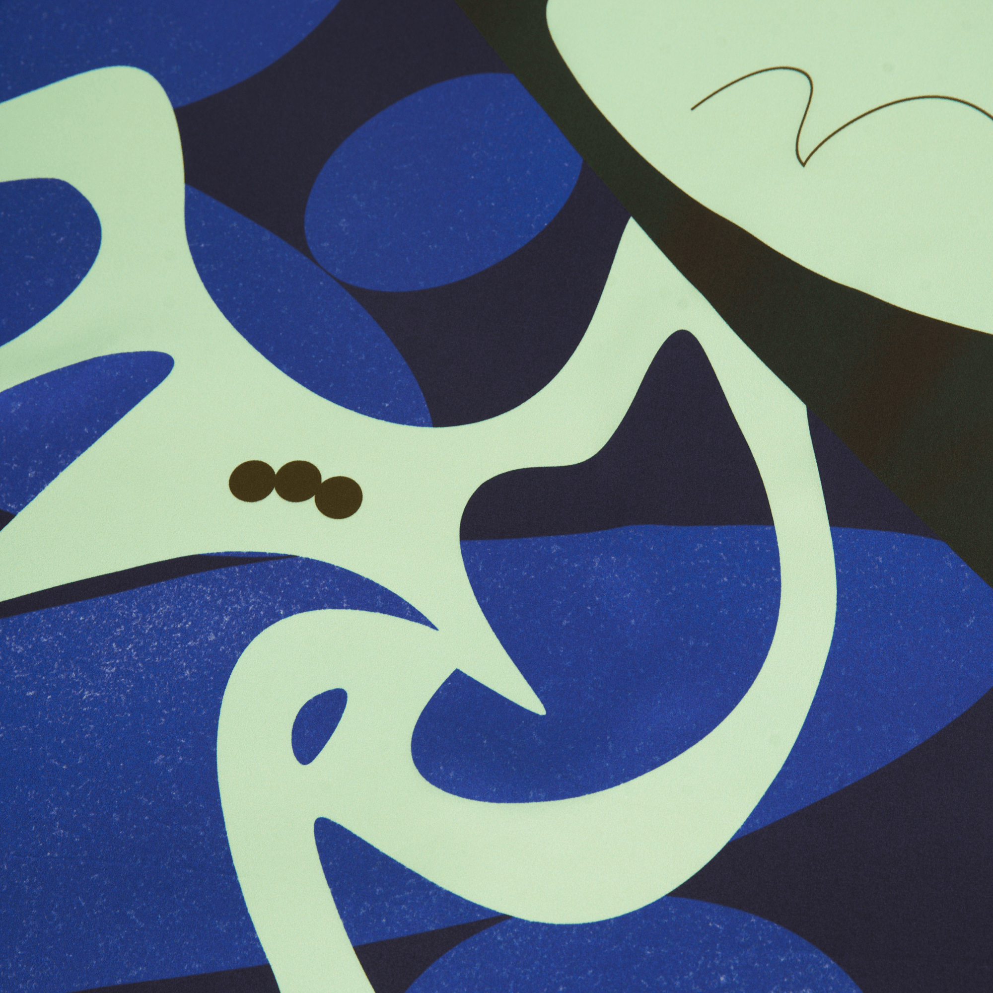 Abstract design with green and blue shapes on a dark background