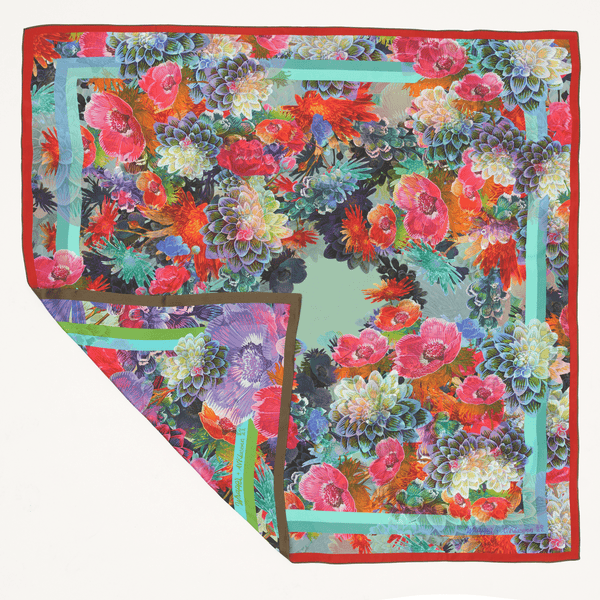 Delilah extra-large double-sided mulberry silk furoshiki gift wrap by Adam Klassen, floral summer artwork, 130cm square