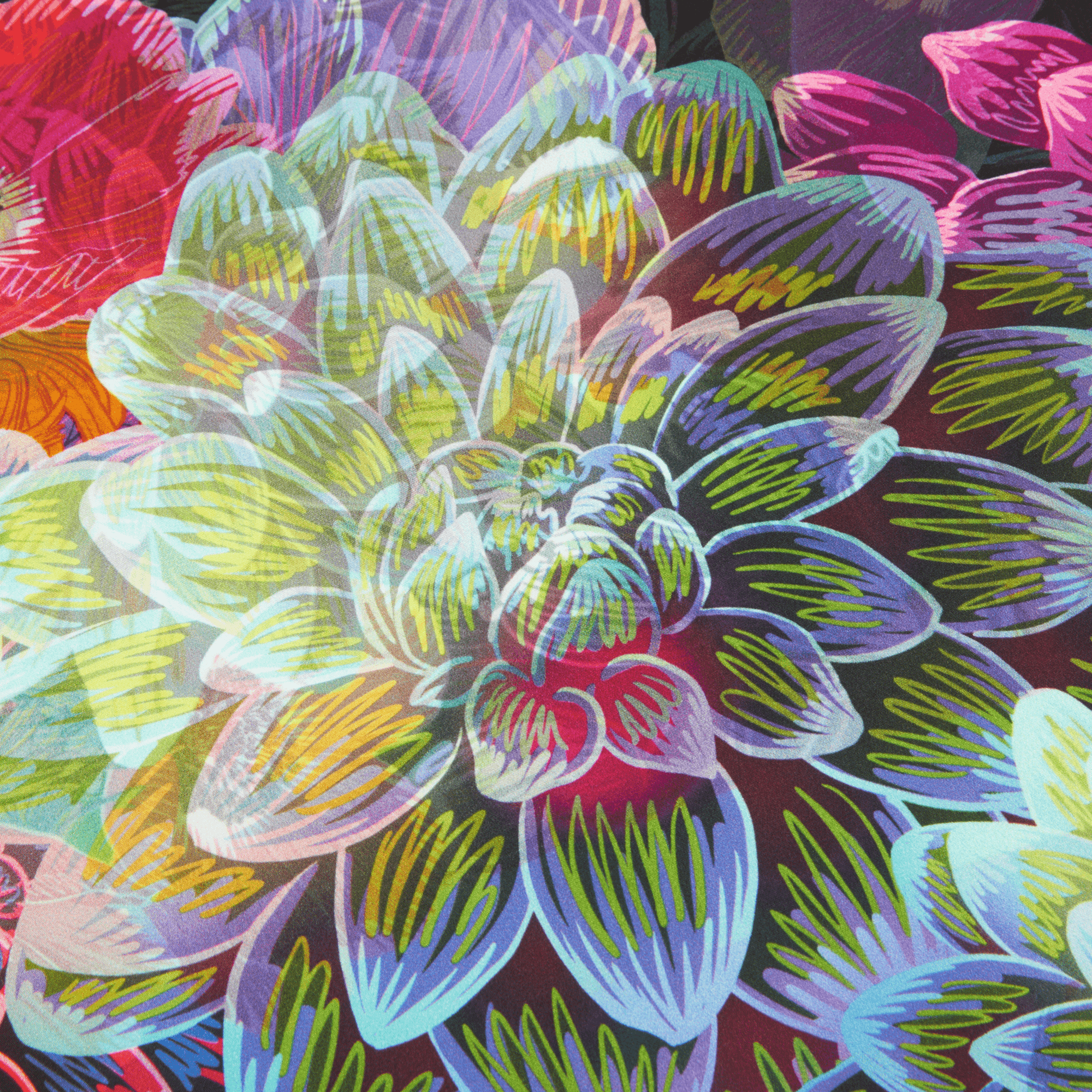 Reverse side of Delilah double-sided silk furoshiki wrap with complementary colourway from the Delilah Collection