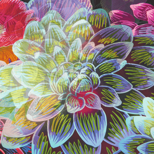 Reverse side of Delilah double-sided silk furoshiki wrap with complementary colourway from the Delilah Collection