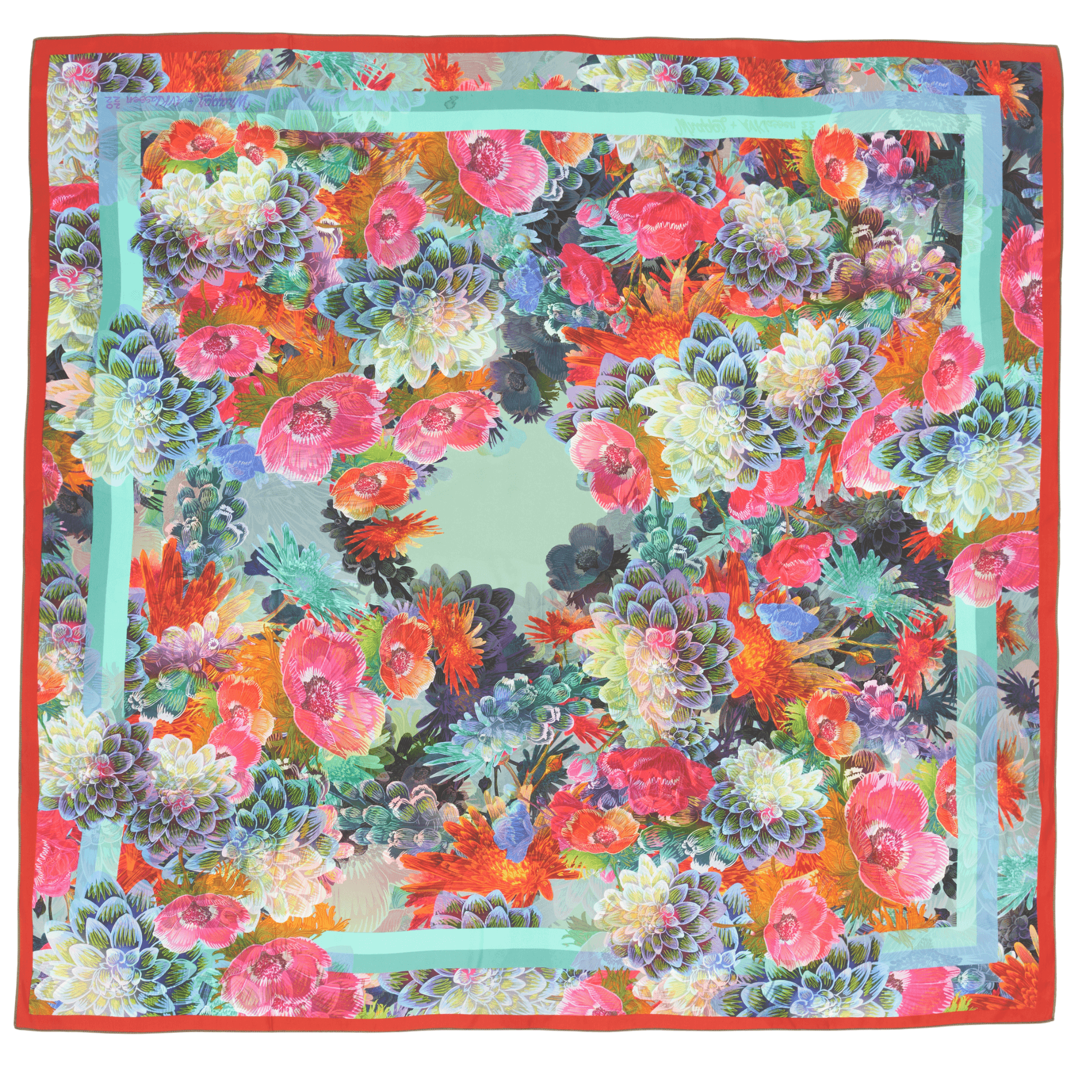 Delilah mulberry silk furoshiki wrap folded and styled as a reusable gift bag, floral design by Adam Klassen