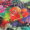 Close-up of Delilah 50 inch silk furoshiki gift wrap showing luxurious mulberry silk texture and floral artwork detail