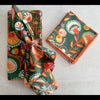 Desert Bloom cloth napkins set of 4 with napkin ring, vibrant botanical print in green, orange, pink and yellow cotton