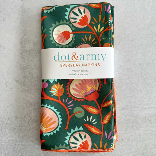 Desert Bloom everyday cotton cloth napkins laid flat showing full botanical print pattern by Dot and Army