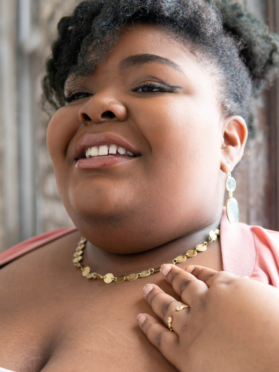 Fair Anita disc chain necklace layered styling close-up detail
