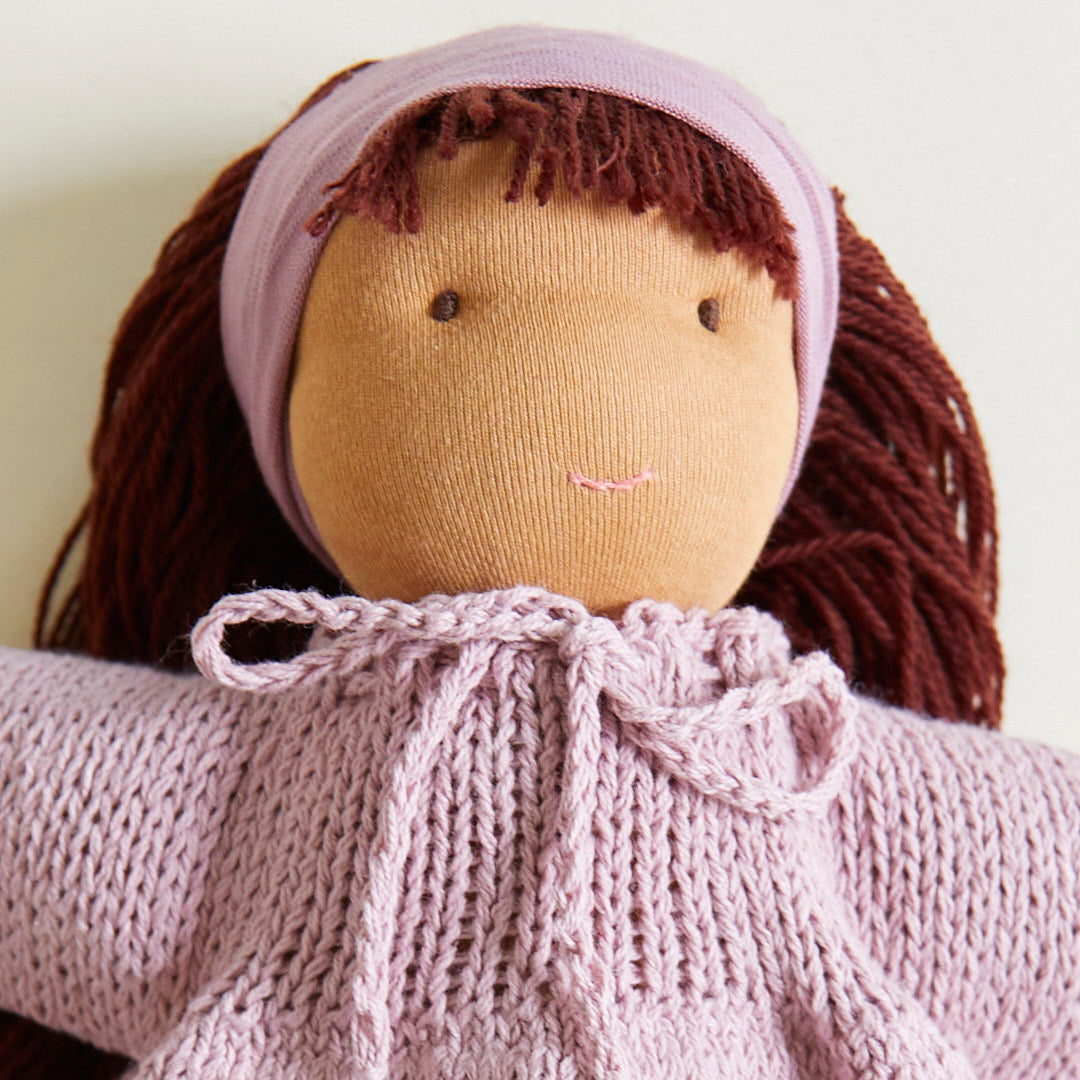 Organic Cotton Doll Mia by Sarah's Silks! Soft, natural, Waldorf-inspired. Safe for toddlers. Encourages imagination & social play. Ages 18 months+
