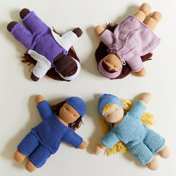 Waldorf Doll Complete Set by Sarah's Silks! 4 organic cotton dolls, sensory play, pretend play. Safe, natural & educational. Ages 18 months+