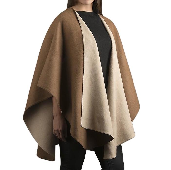 Two-tone reversible baby alpaca ruana poncho colour combination from Purely Alpaca, made in Peru