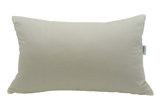Beige pillow with a tag on a white background