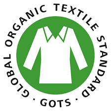 GOTS (Global Organic Textile Standard) logo with a green circle and white shirt icon.
