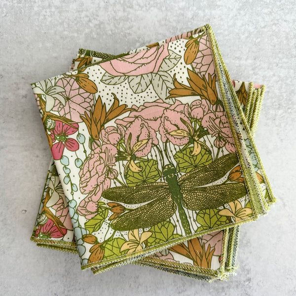 Dragonfly 10-inch cocktail cloth napkins set of four in 100% cotton by Dot and Army