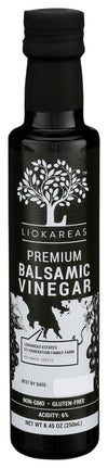 LioKareas Premium Balsamic Vinegar bottle on a white background