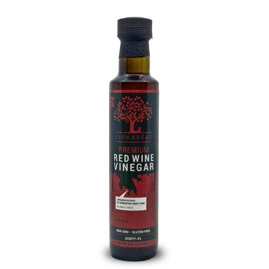 Liokareas Greek red wine vinegar 250ml bottle from the Peloponnese region of Greece