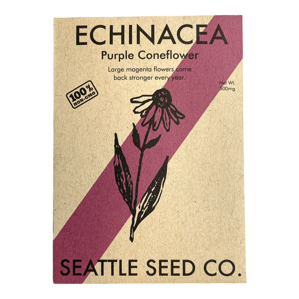 Echinacea purpurea purple coneflower seed packet from Seattle Seed Company