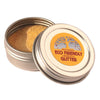 Eco-friendly cosmetic glitter in a metal tin with a visible label on a white background