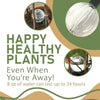 Advertisement for a self-watering plant system with text and images of the product in use.