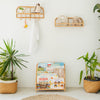 Close-up of natural rattan construction on the Elena Kids Montessori children's bookshelf
