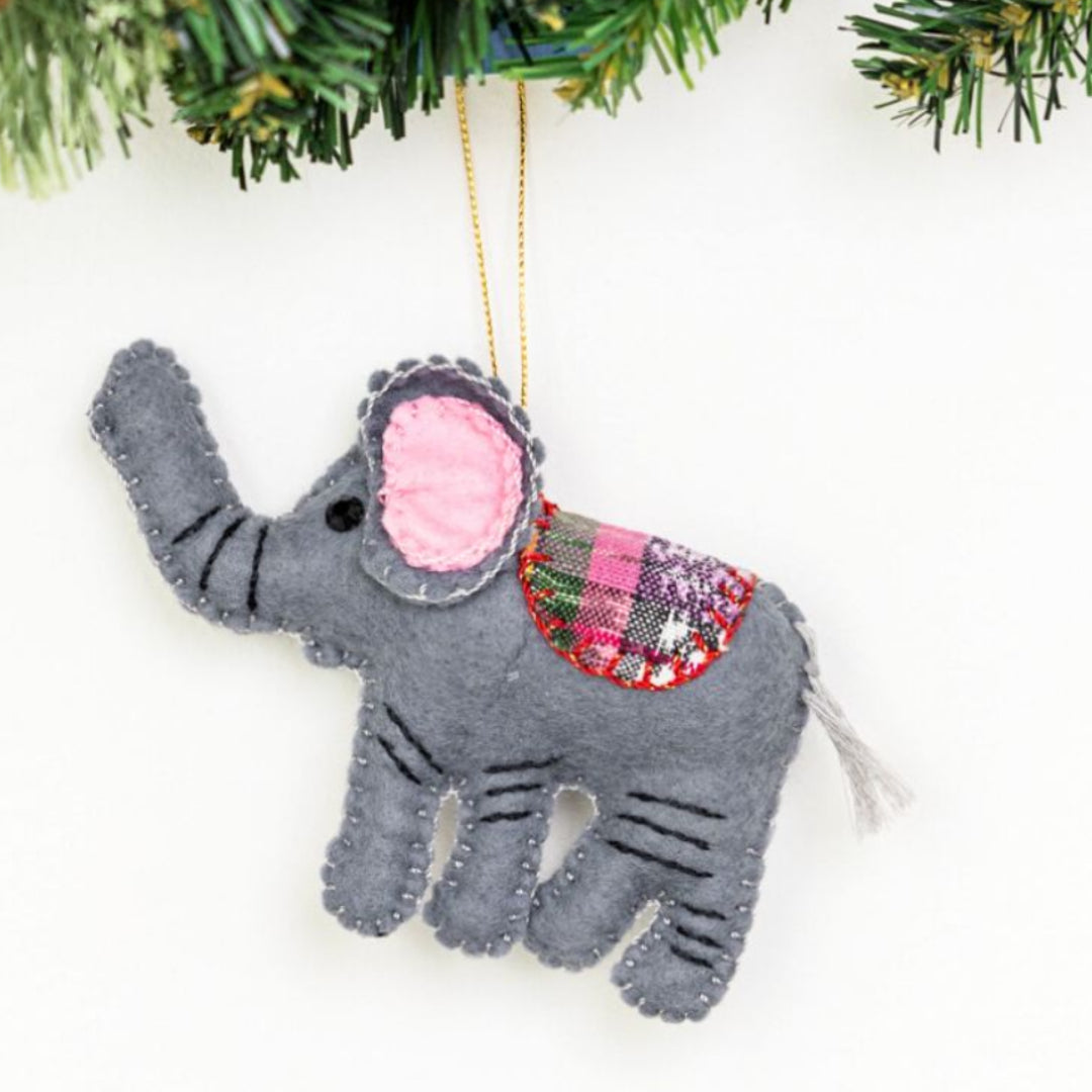 Handmade Felt Elephant Christmas Ornament | Eco-Friendly & Fair Trade
