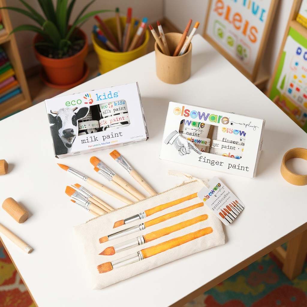 elseware unplug natural finger paint and milk paint bundle displayed together in canvas tote bag