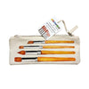 Set of paintbrushes in a pouch with a visible brand tag on a white background