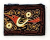 Embroidered pouch with a hummingbird design on a black background