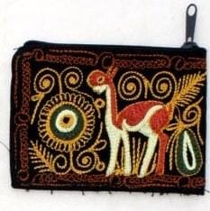 Embroidered pouch with a deer design on a black background