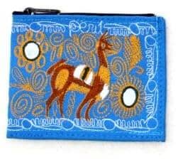 Blue pouch with a deer design on a blue background
