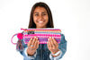 Pink embroidered zipper pouch Arya shown with zipper closure detail
