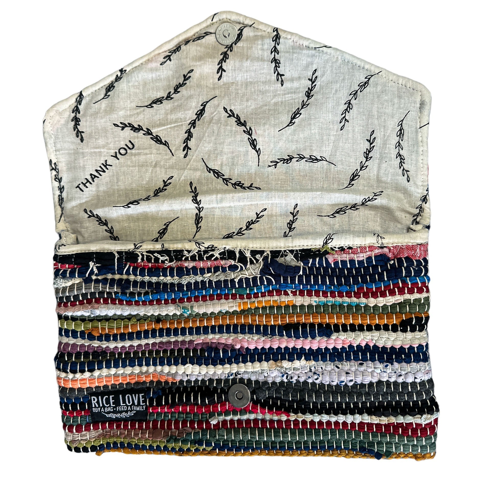 Envelope Clutch - Chindi upcycled fabric bag close-up of woven fabric detail