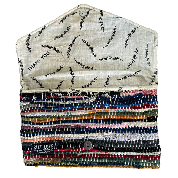 Envelope Clutch - Chindi upcycled fabric bag close-up of woven fabric detail