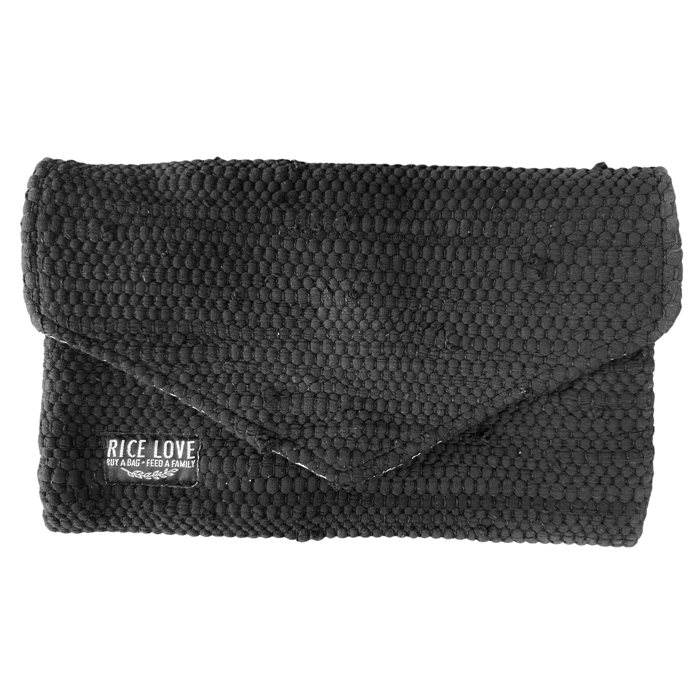 Envelope Clutch - Chindi upcycled fabric bag shown at an angle